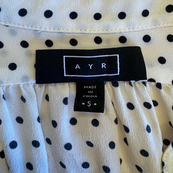 AYR Bonita Dot Por Favor 100% silk button down long sleeve blouse oversized S - Picture 4 of 8